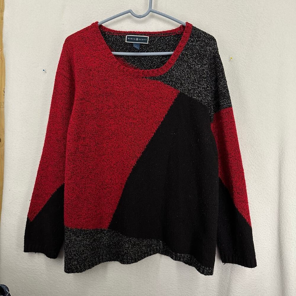 Karen Scott Pullover Geometrical Sweater Womens Large Red